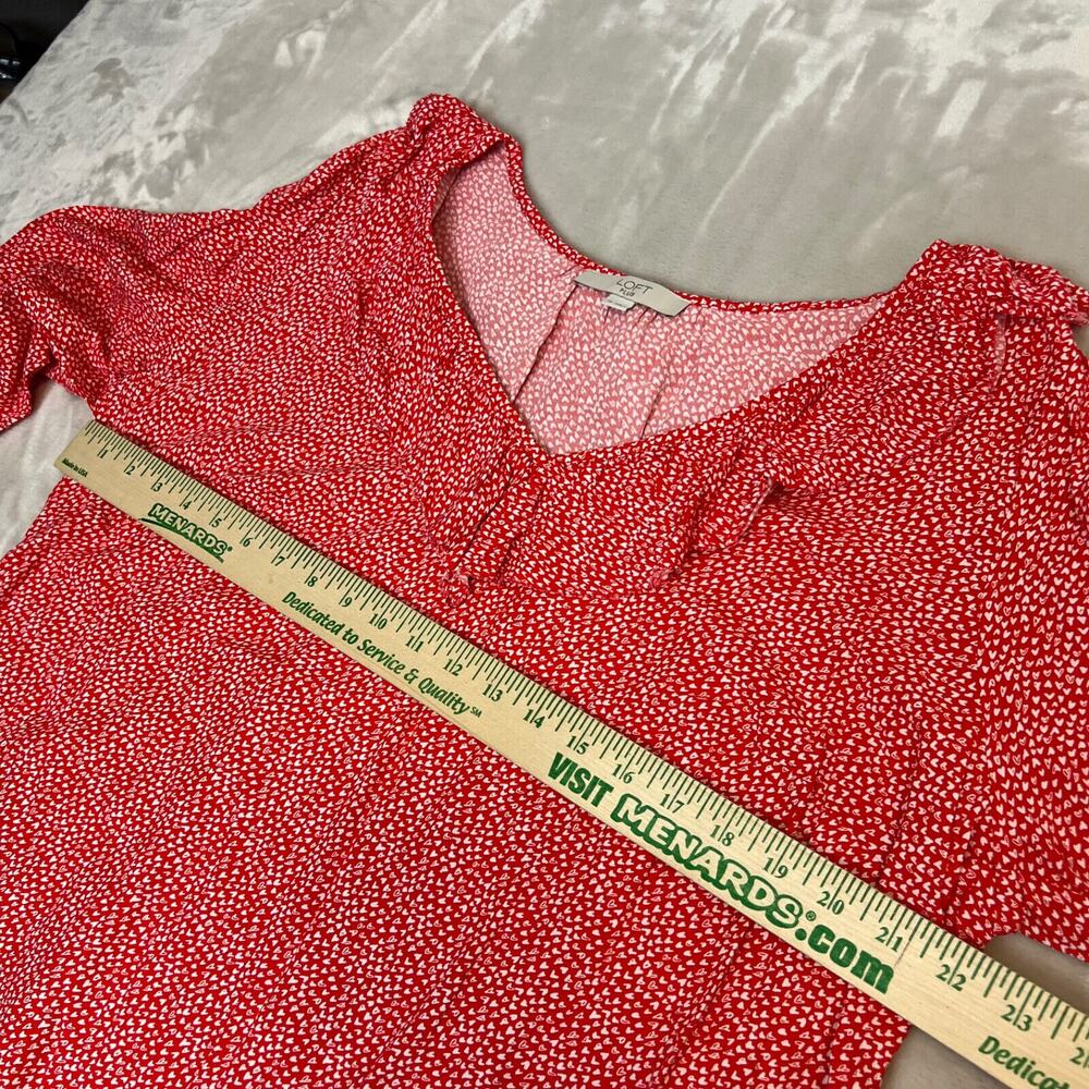 Loft Top Womens‎ 18 Red Heart Print Ruffle Trim Peasant Boho Chic Romantic Flowy - Picture 8 of 11